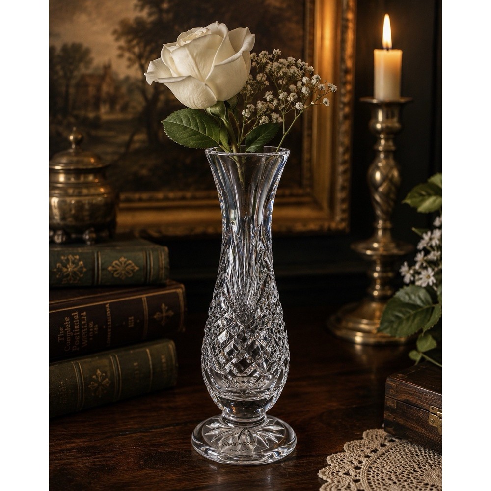Vintage Wedgwood Crystal Majesty Bud Vase Flowers Yugoslavia 7.5"